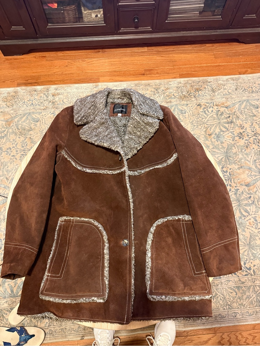 jcpenney Brown Suede Shearling-Trim Coat